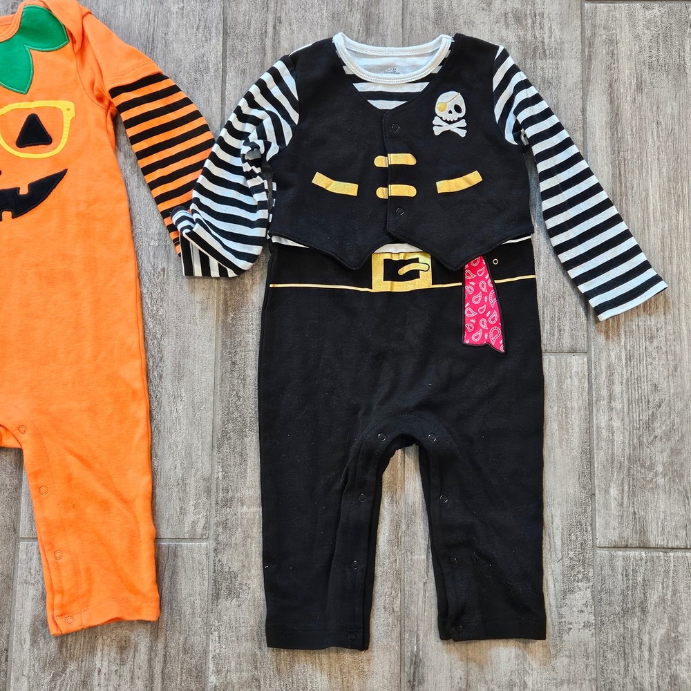Halloween Romper Bodysuit Costume Lot of 3 Baby Size 18M Skeleton Pumpkin Pirate - Picture 2 of 5